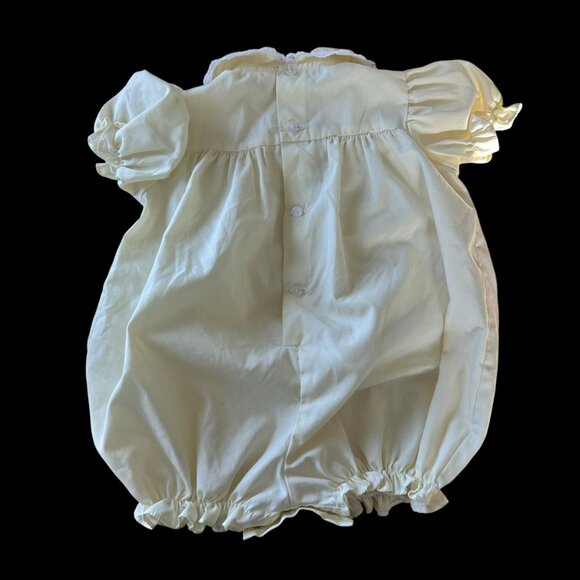 Vintage Baby Carriage Embroidered Smocked Pastel Yellow Romper 3-6 Months - Picture 4 of 7